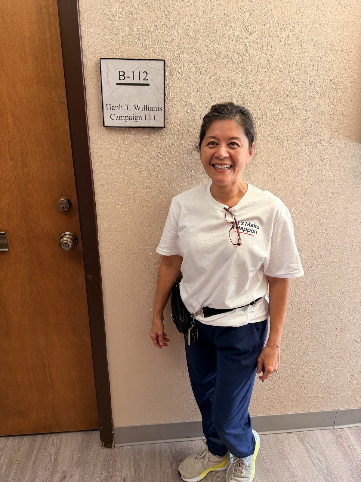 Hanh Williams outside the new campaign headquarters, Suite B-112 at 1500 N Market St, Shreveport, September 19, 2026